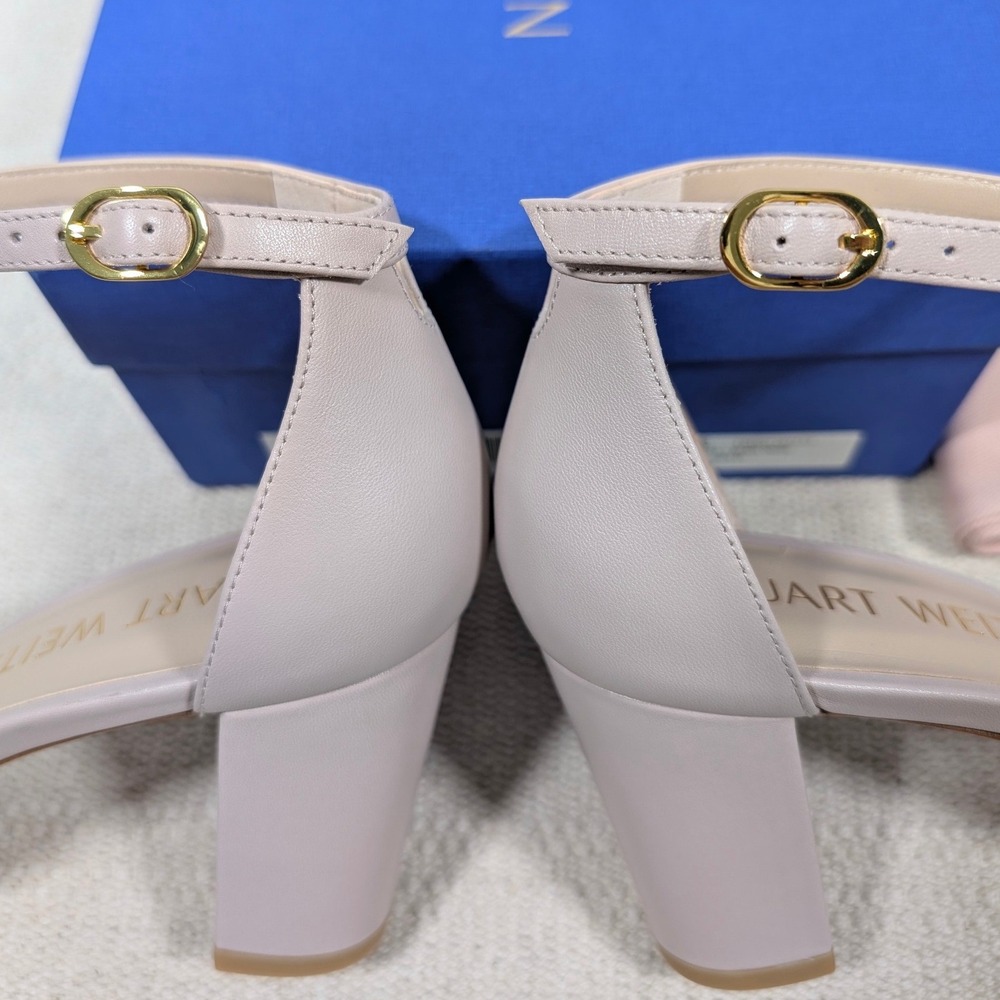 Stuart Weitzman Nearlynude Dolce Smooth Calf Leather Block Heel Sandals 8.5 AA - Picture 9 of 12